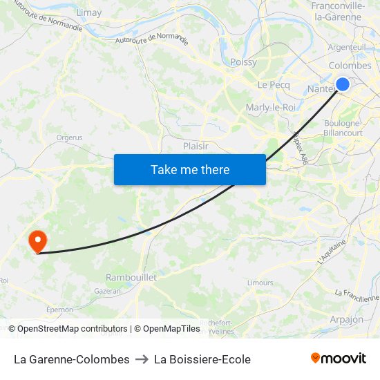 La Garenne-Colombes to La Boissiere-Ecole map