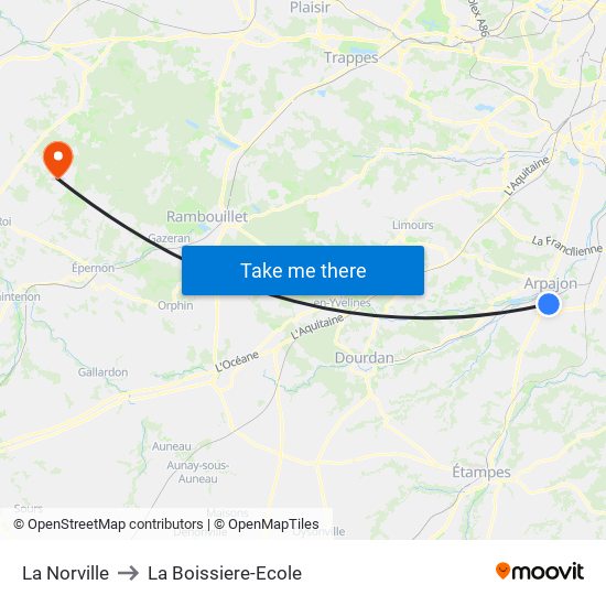 La Norville to La Boissiere-Ecole map