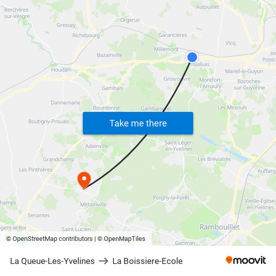 La Queue-Les-Yvelines to La Boissiere-Ecole map