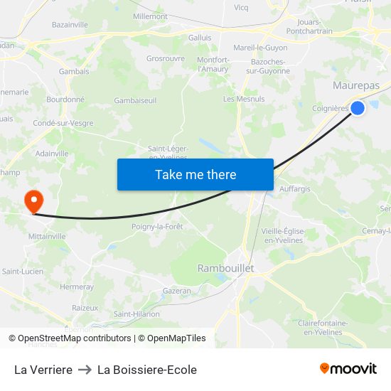 La Verriere to La Boissiere-Ecole map