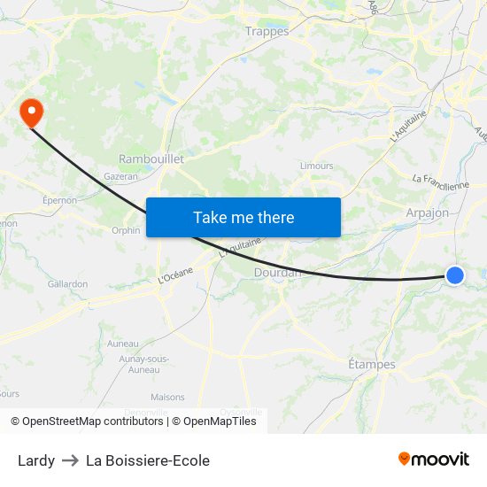 Lardy to La Boissiere-Ecole map