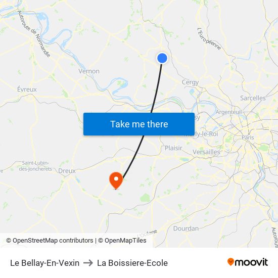 Le Bellay-En-Vexin to La Boissiere-Ecole map