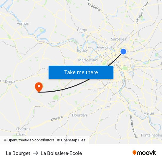 Le Bourget to La Boissiere-Ecole map
