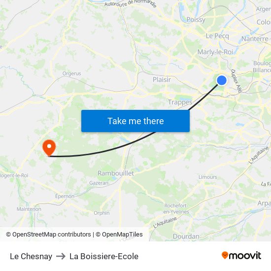 Le Chesnay to La Boissiere-Ecole map