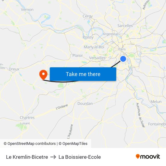 Le Kremlin-Bicetre to La Boissiere-Ecole map