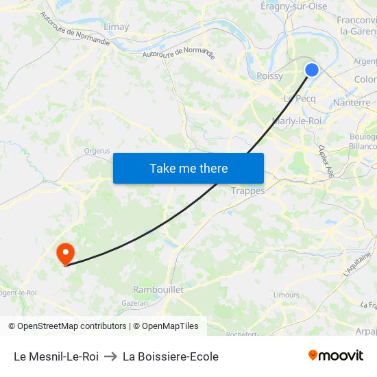Le Mesnil-Le-Roi to La Boissiere-Ecole map