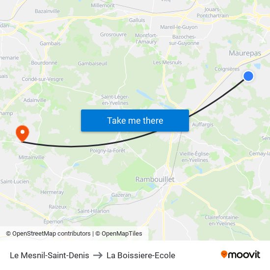 Le Mesnil-Saint-Denis to La Boissiere-Ecole map