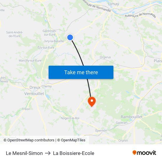 Le Mesnil-Simon to La Boissiere-Ecole map