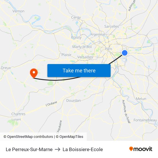Le Perreux-Sur-Marne to La Boissiere-Ecole map