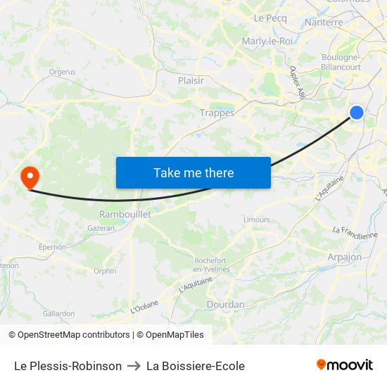 Le Plessis-Robinson to La Boissiere-Ecole map