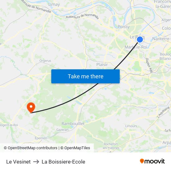 Le Vesinet to La Boissiere-Ecole map