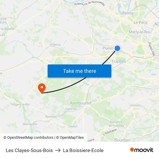 Les Clayes-Sous-Bois to La Boissiere-Ecole map