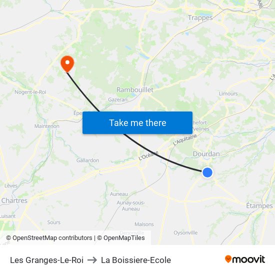 Les Granges-Le-Roi to La Boissiere-Ecole map