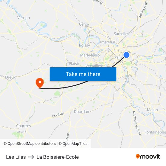 Les Lilas to La Boissiere-Ecole map