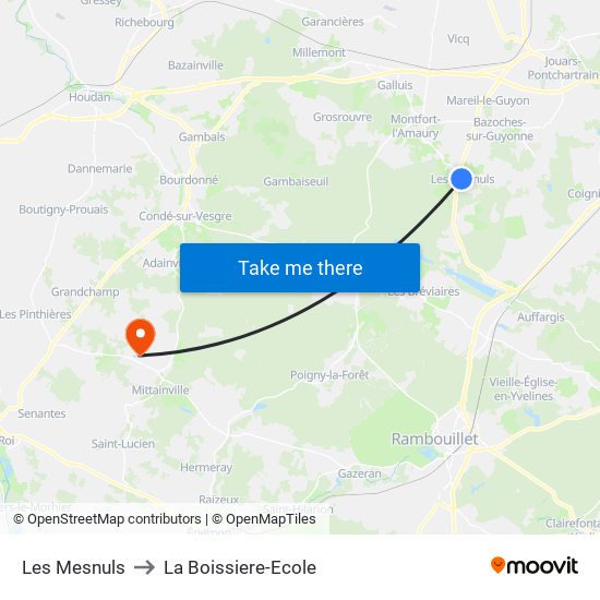 Les Mesnuls to La Boissiere-Ecole map