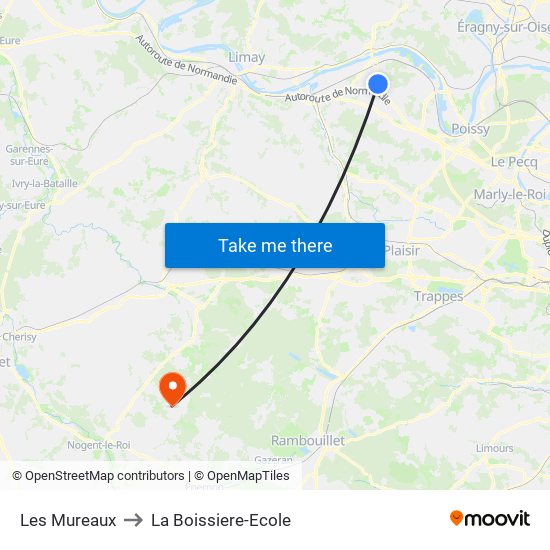 Les Mureaux to La Boissiere-Ecole map