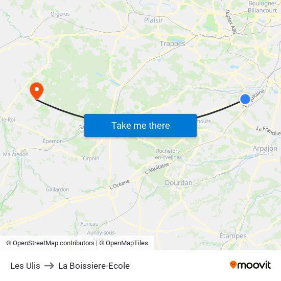 Les Ulis to La Boissiere-Ecole map