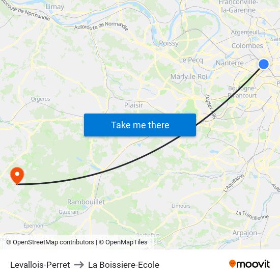 Levallois-Perret to La Boissiere-Ecole map