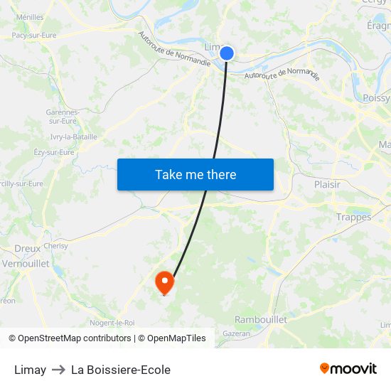 Limay to La Boissiere-Ecole map