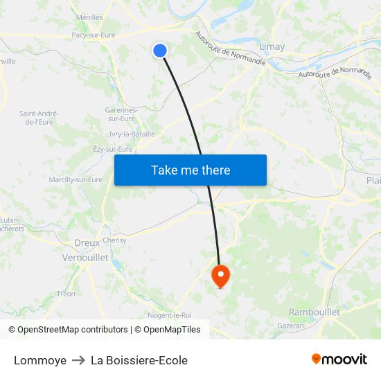 Lommoye to La Boissiere-Ecole map