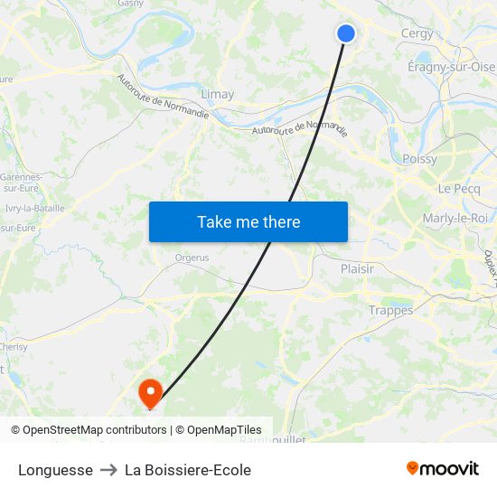 Longuesse to La Boissiere-Ecole map