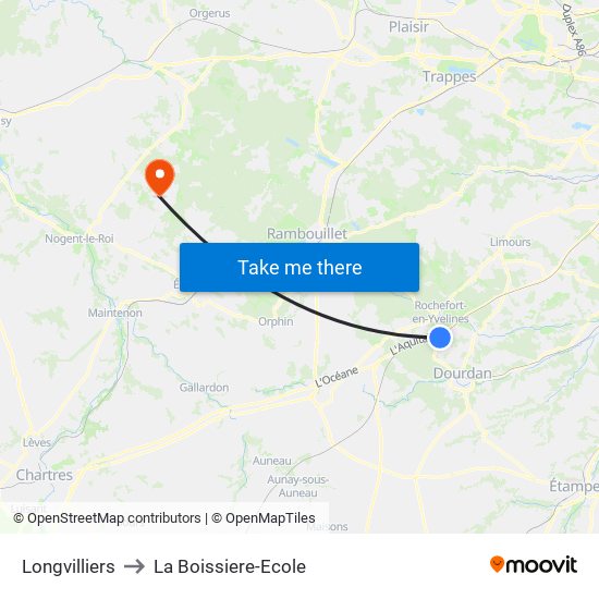 Longvilliers to La Boissiere-Ecole map