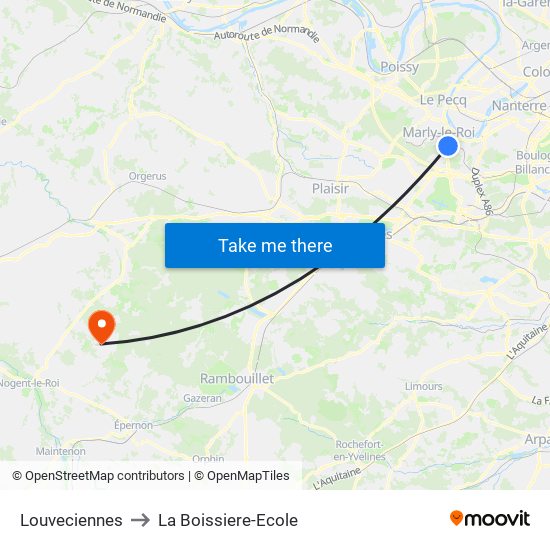 Louveciennes to La Boissiere-Ecole map