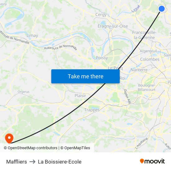 Maffliers to La Boissiere-Ecole map