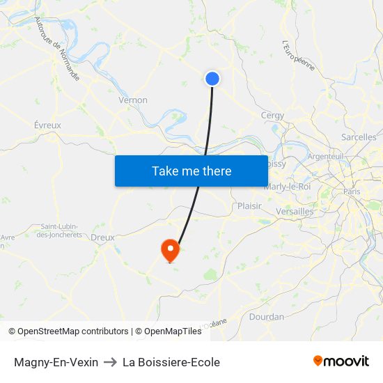 Magny-En-Vexin to La Boissiere-Ecole map