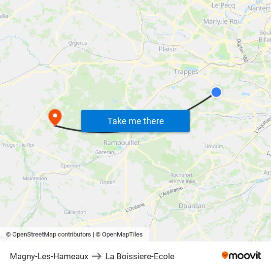 Magny-Les-Hameaux to La Boissiere-Ecole map