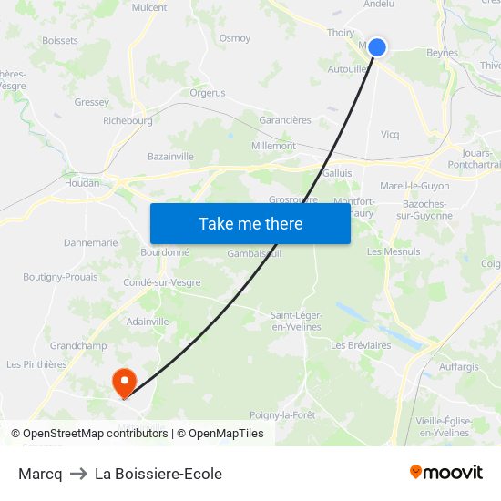 Marcq to La Boissiere-Ecole map