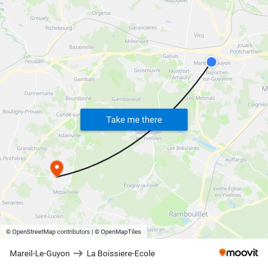 Mareil-Le-Guyon to La Boissiere-Ecole map