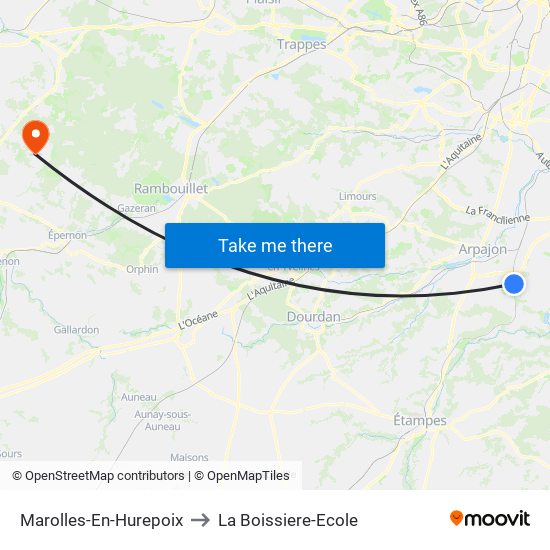 Marolles-En-Hurepoix to La Boissiere-Ecole map