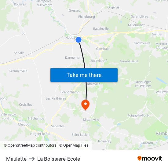 Maulette to La Boissiere-Ecole map