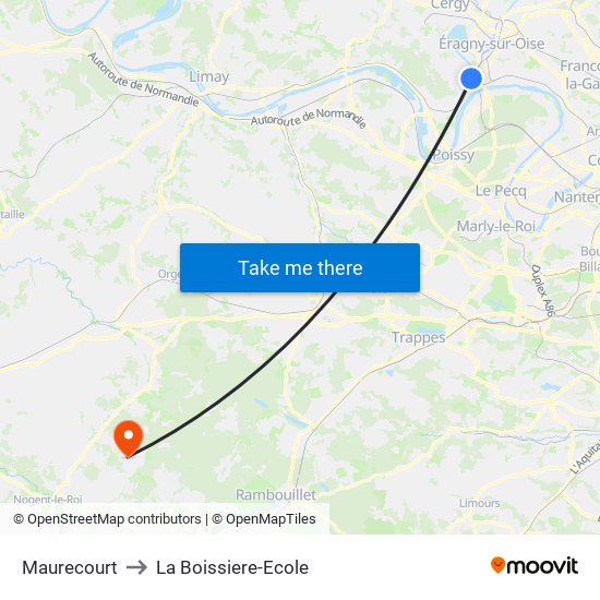 Maurecourt to La Boissiere-Ecole map