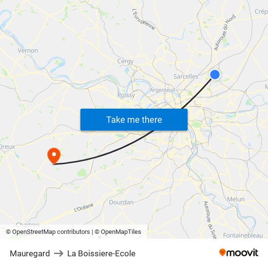 Mauregard to La Boissiere-Ecole map