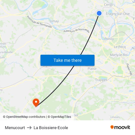 Menucourt to La Boissiere-Ecole map