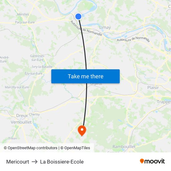 Mericourt to La Boissiere-Ecole map