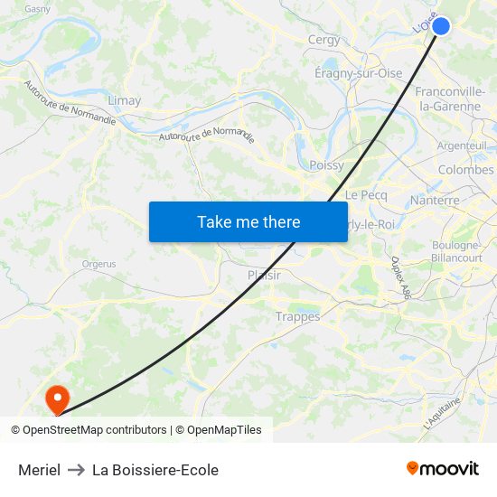 Meriel to La Boissiere-Ecole map