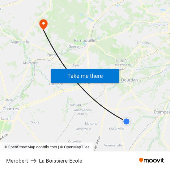 Merobert to La Boissiere-Ecole map