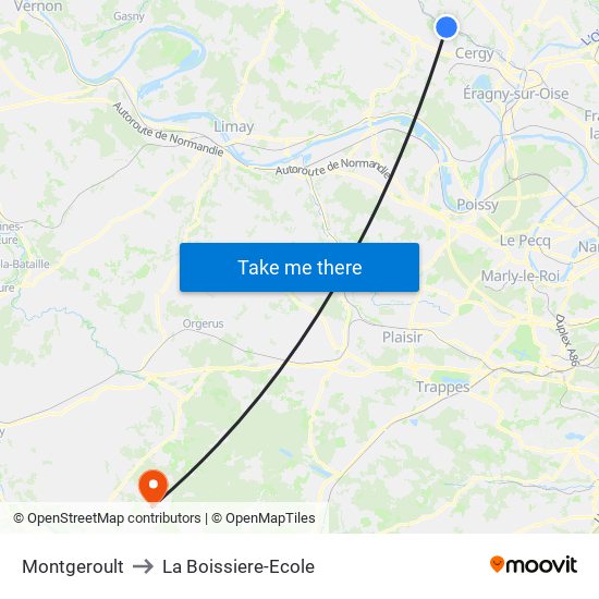 Montgeroult to La Boissiere-Ecole map
