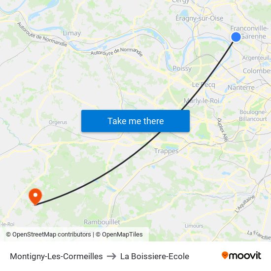 Montigny-Les-Cormeilles to La Boissiere-Ecole map