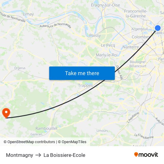 Montmagny to La Boissiere-Ecole map