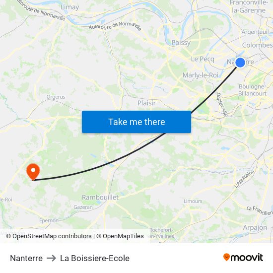 Nanterre to La Boissiere-Ecole map