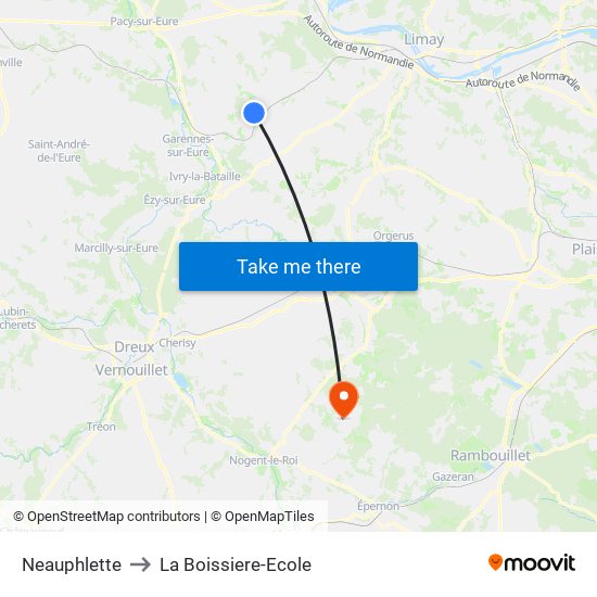 Neauphlette to La Boissiere-Ecole map