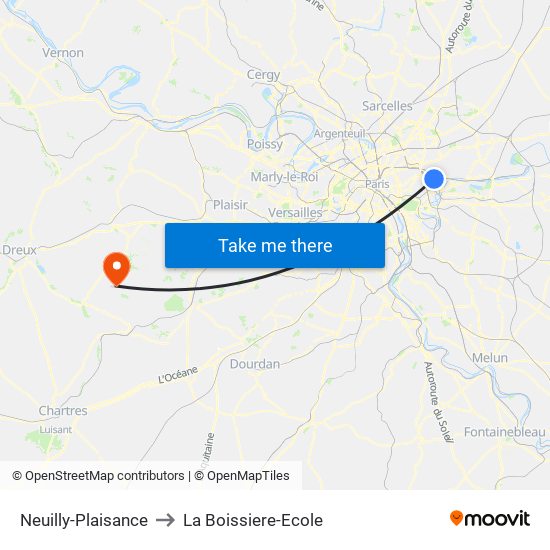Neuilly-Plaisance to La Boissiere-Ecole map