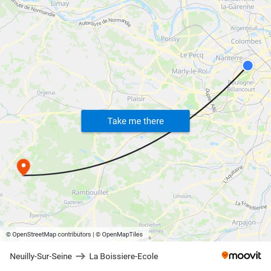 Neuilly-Sur-Seine to La Boissiere-Ecole map