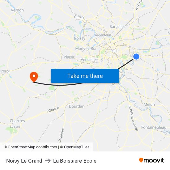 Noisy-Le-Grand to La Boissiere-Ecole map