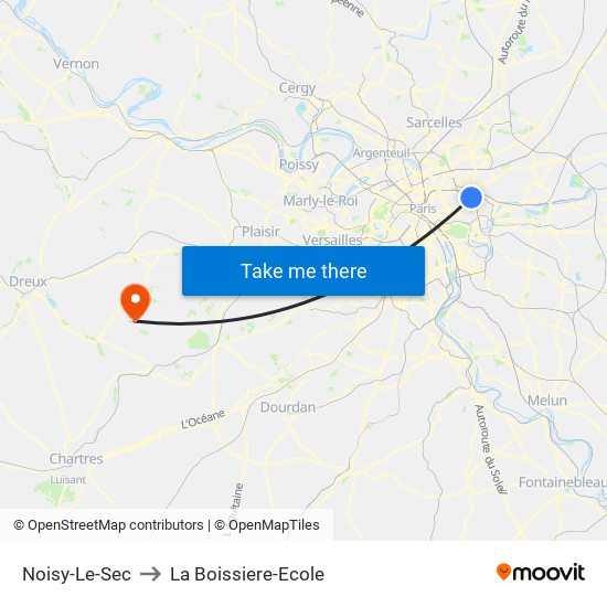 Noisy-Le-Sec to La Boissiere-Ecole map