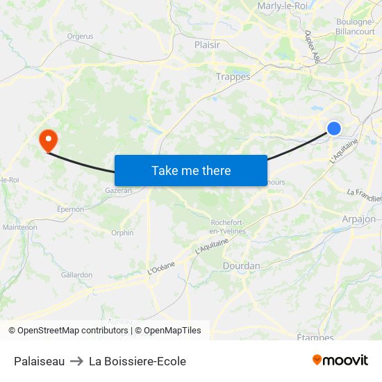 Palaiseau to La Boissiere-Ecole map